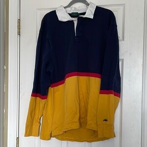 J. Crew Rugby Polo Shirt Mens XXL Blue Yellow Merrimack X Sanborn Cotton Preppy